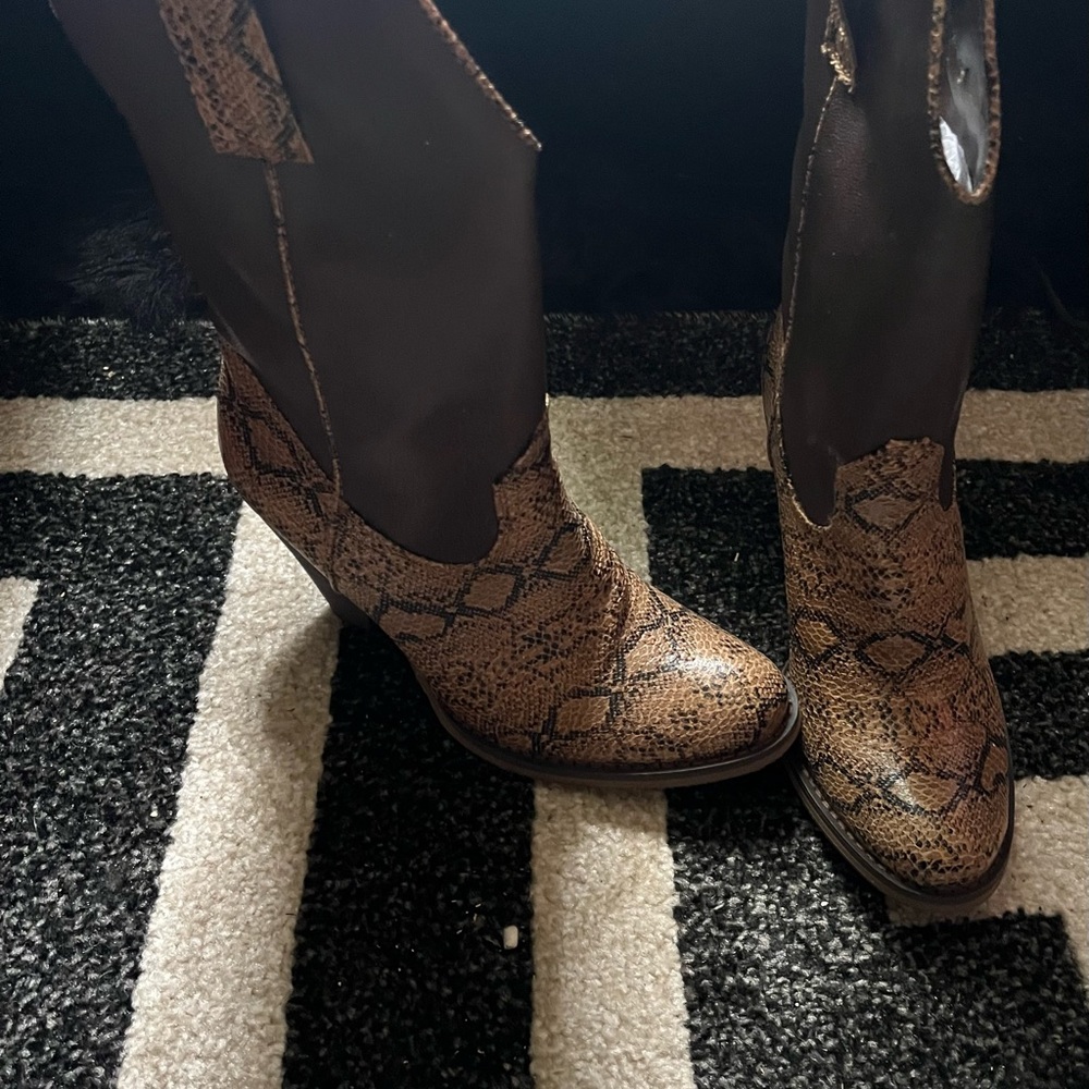 Brown and tan western boots